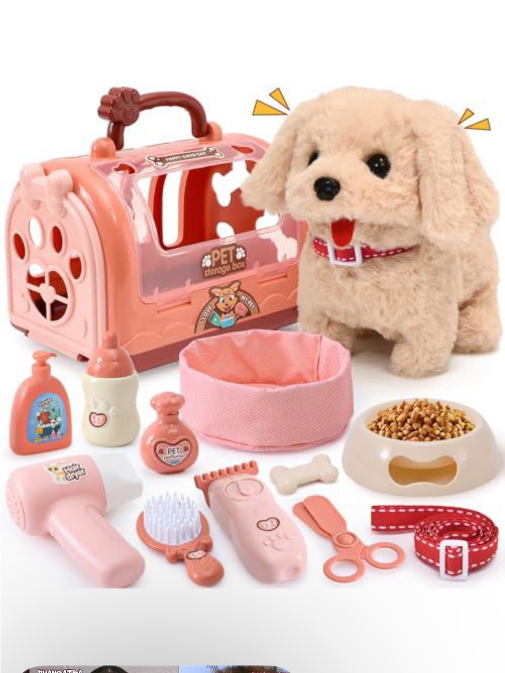 Interactive Plush Puppy Playset - Pink Pet Carrier & Accessories